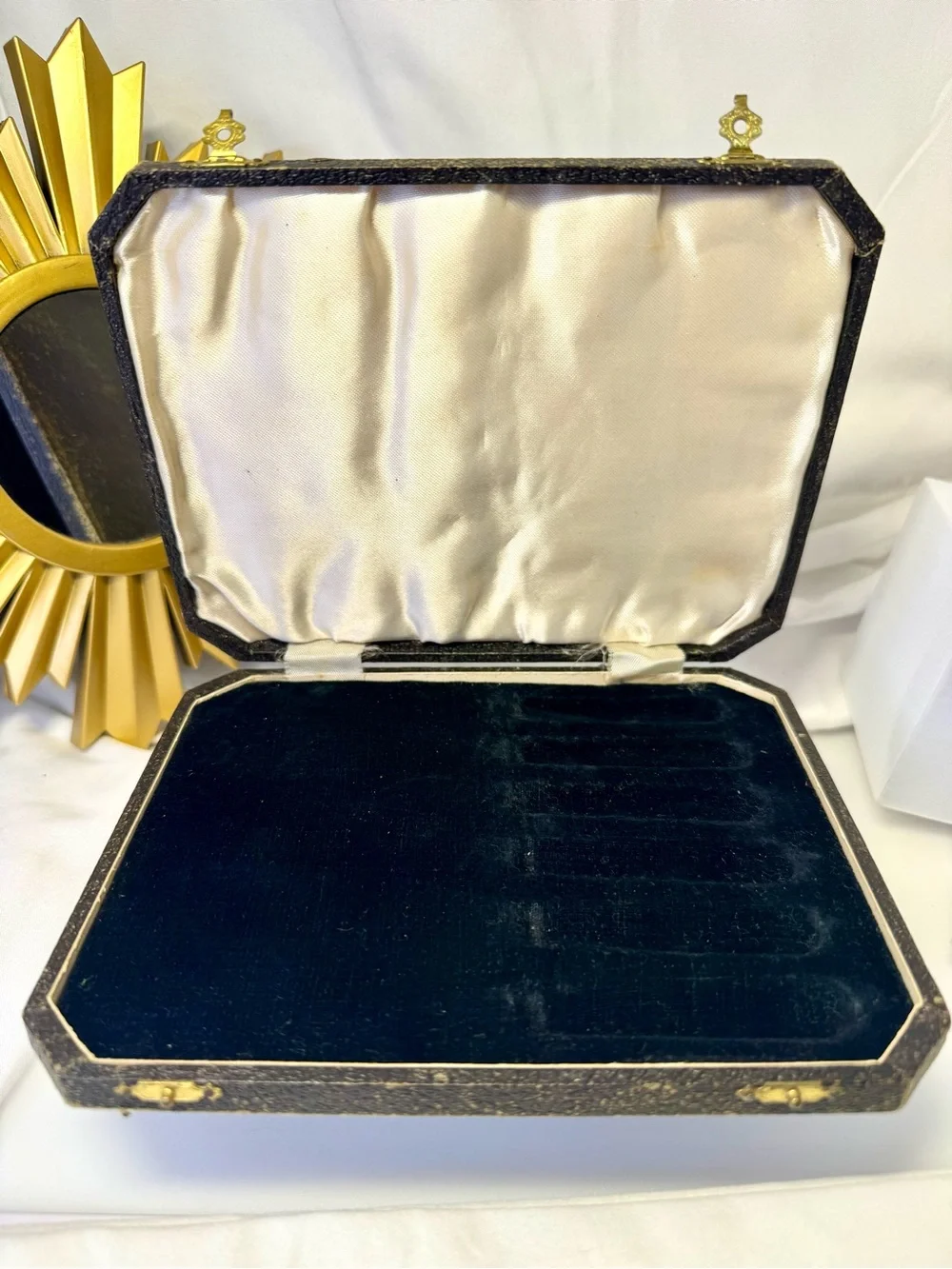 Vintage Accessory Box -Distressed Black and Gold